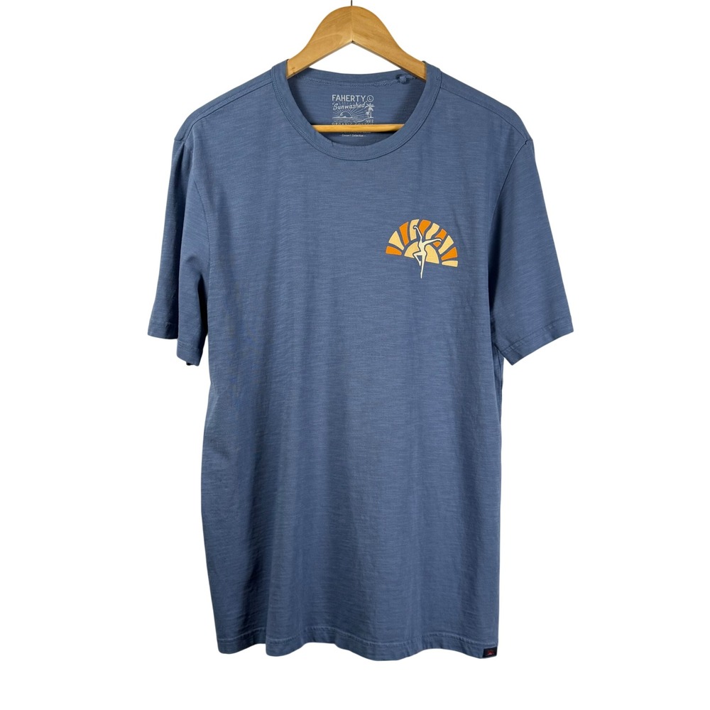 Faherty Dave Matthews Band Sunwashed Organic Cotton T-Shirt Slub Blue Mens Large